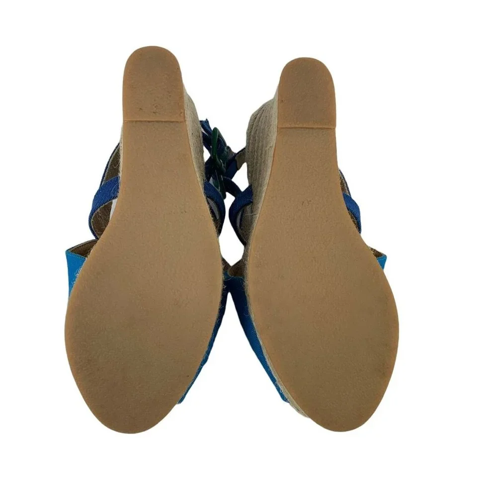 Bettye Muller Espadrille Wedges Blue Open Toe Canvas Upper Made in Spain 40‎